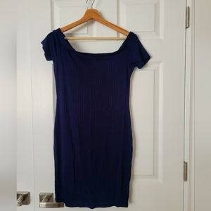 Off the shoulder stretch navy blue dress (Size: US Large)